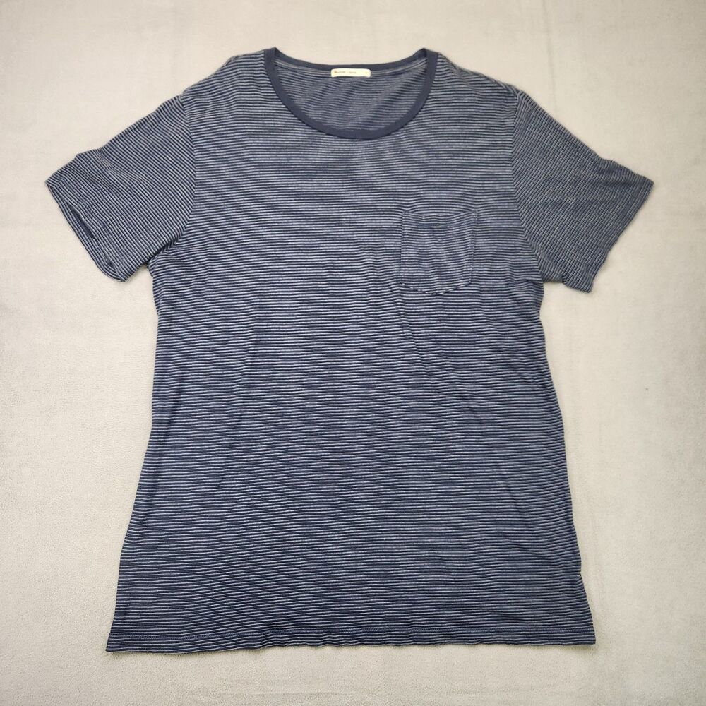 Marine Layer T-Shirt Men's L Blue Striped Short Sleeve Crew Pocket Nautical